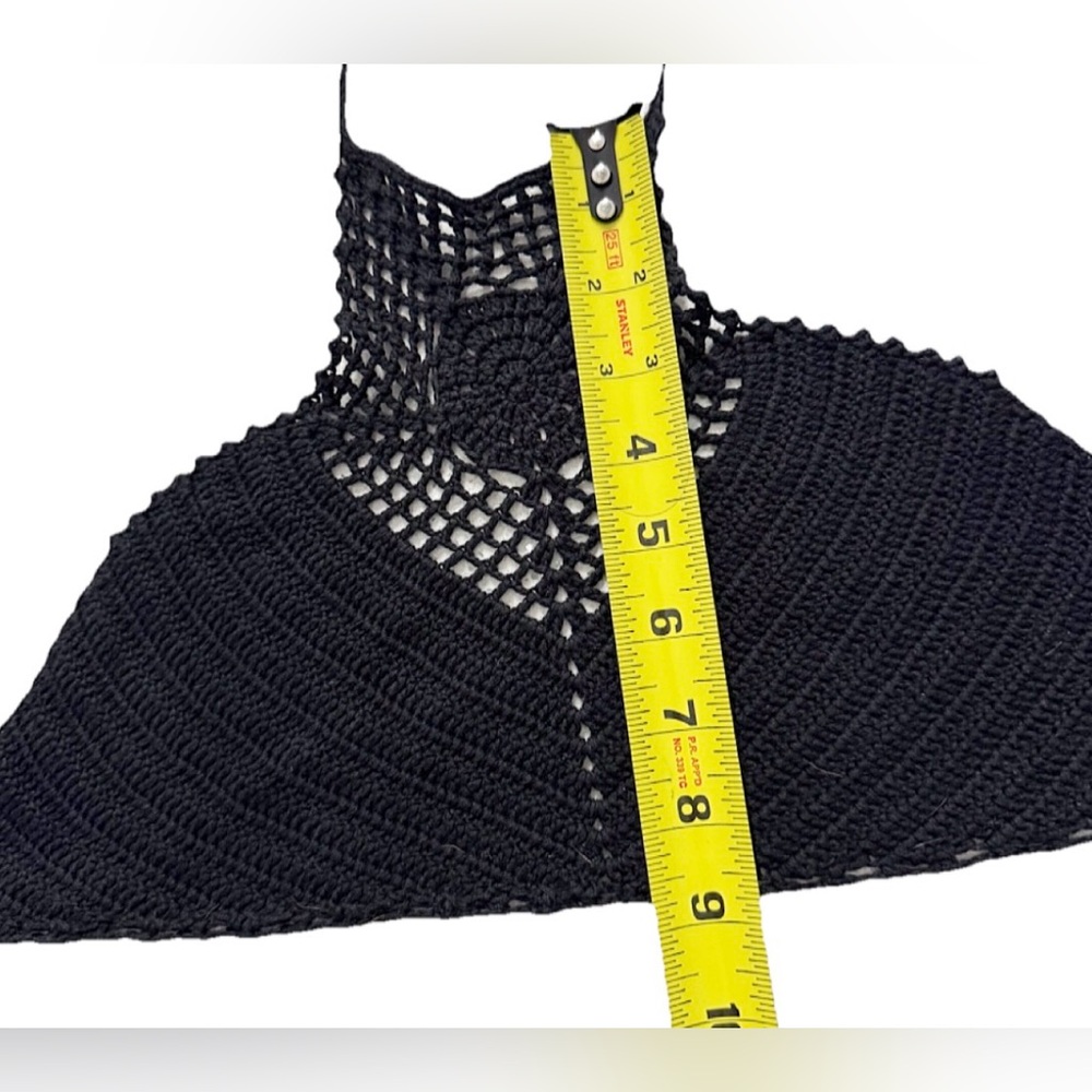 Black Crochet Halter Bralette Top XS Boho Festival Swim Cover Up - Picture 5 of 6